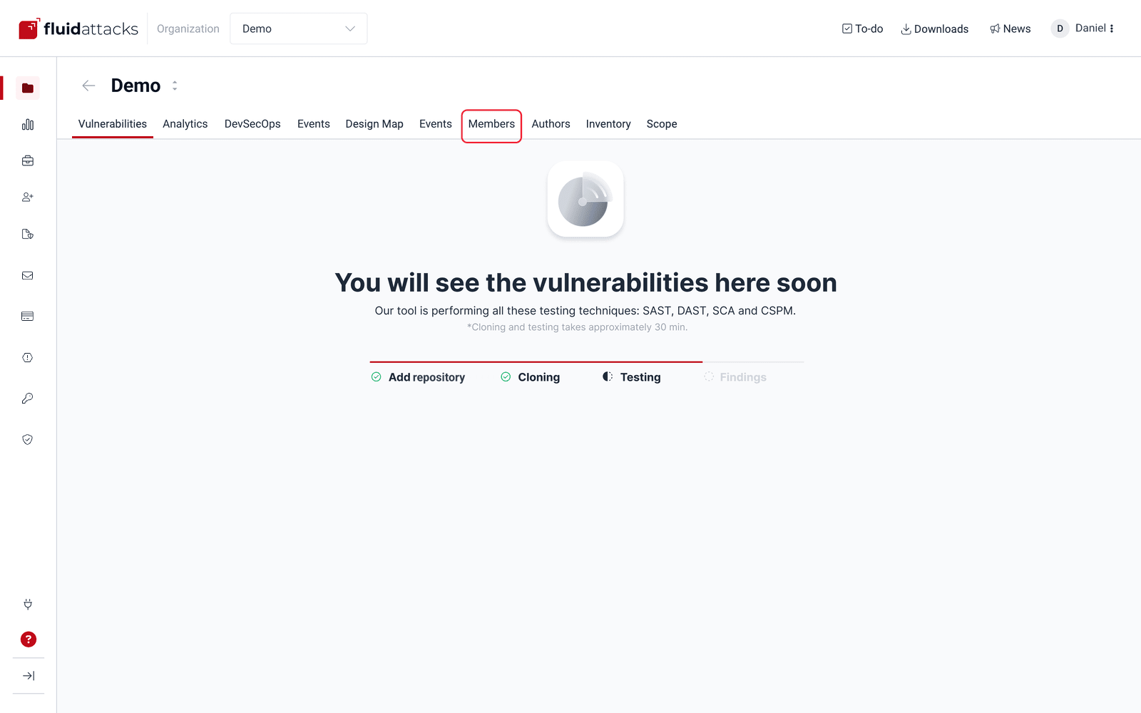 Open Members tab on the Fluid Attacks platform