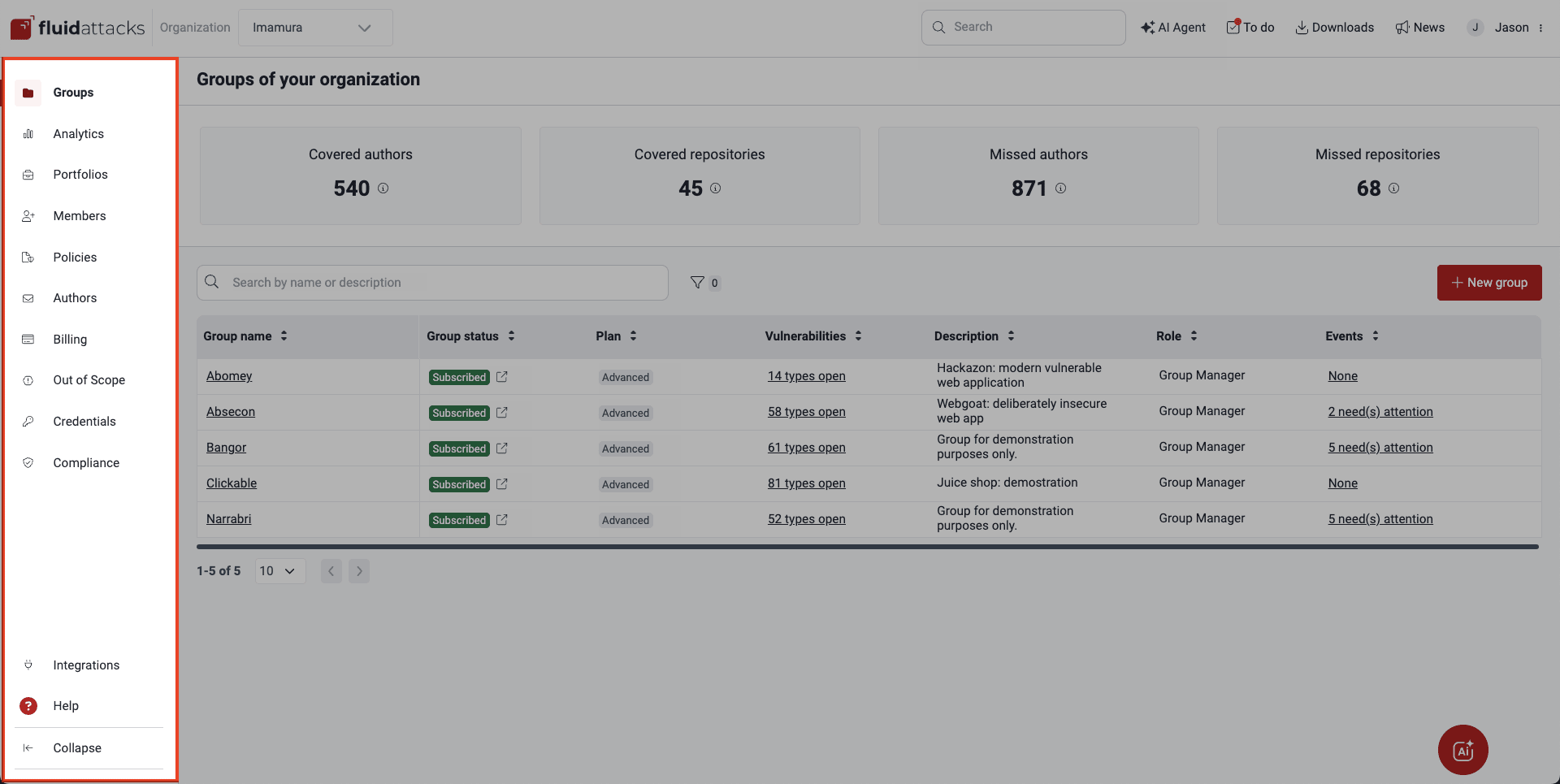 Use the collapsible menu on the Fluid Attacks platform