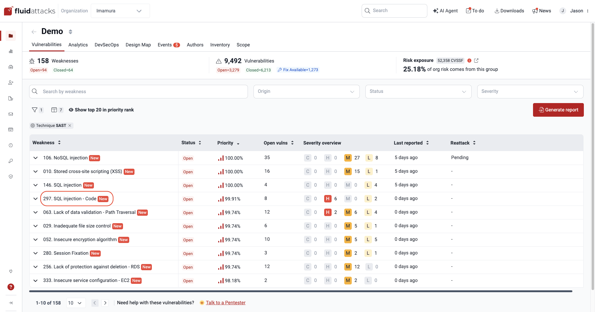 Choose the vulnerability type on the Fluid Attacks platform