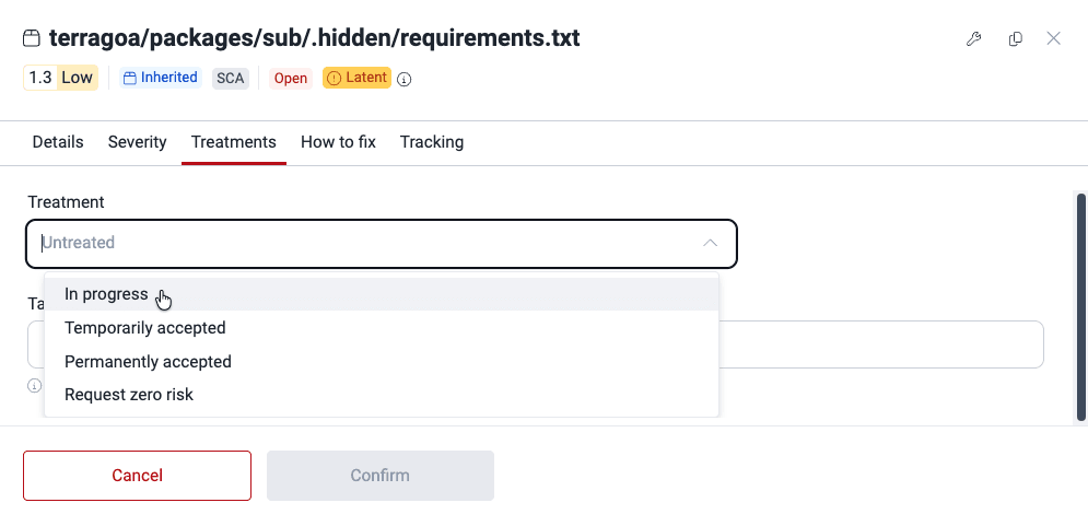 Assign treatment to a vulnerability on the Fluid Attacks platform