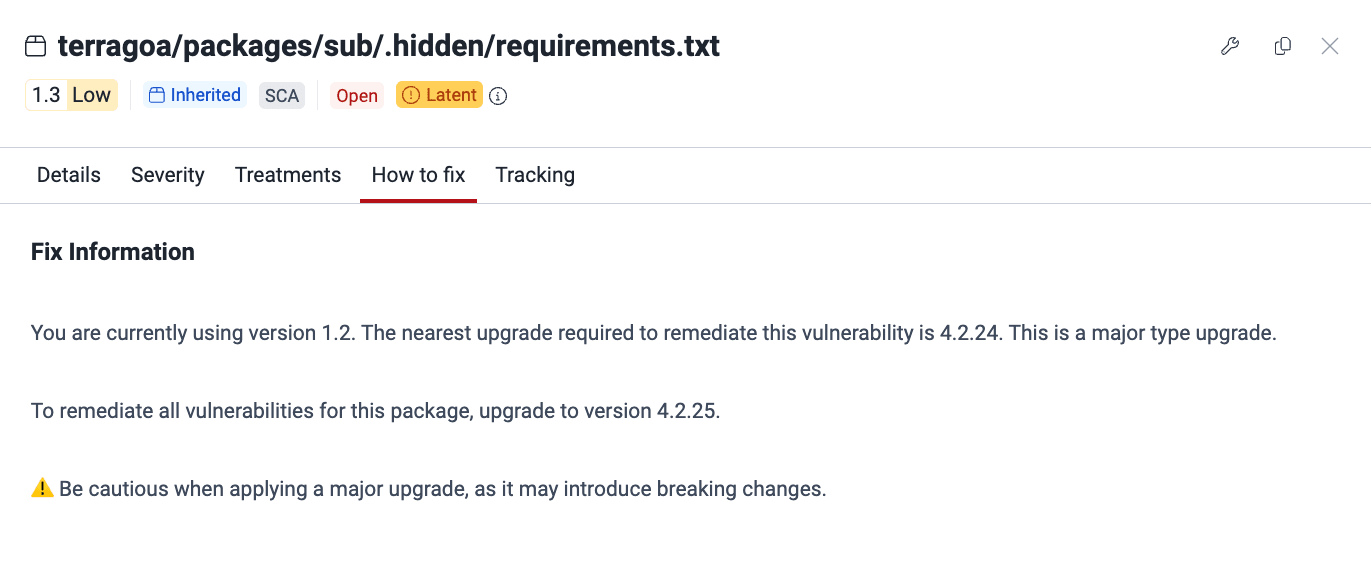 See safe dependency version on the Fluid Attacks platform