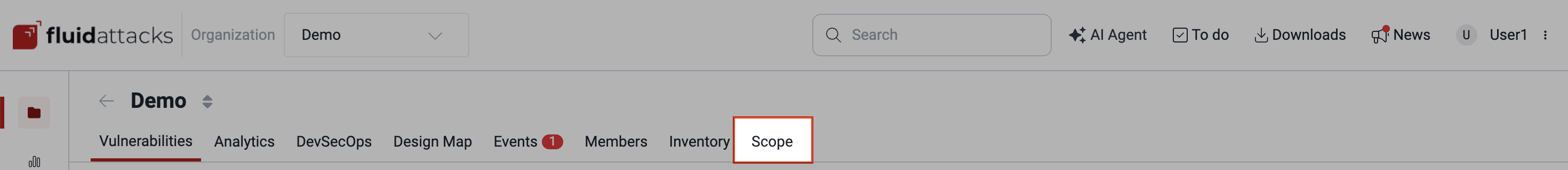 Open the Scope section in the Fluid Attacks platform