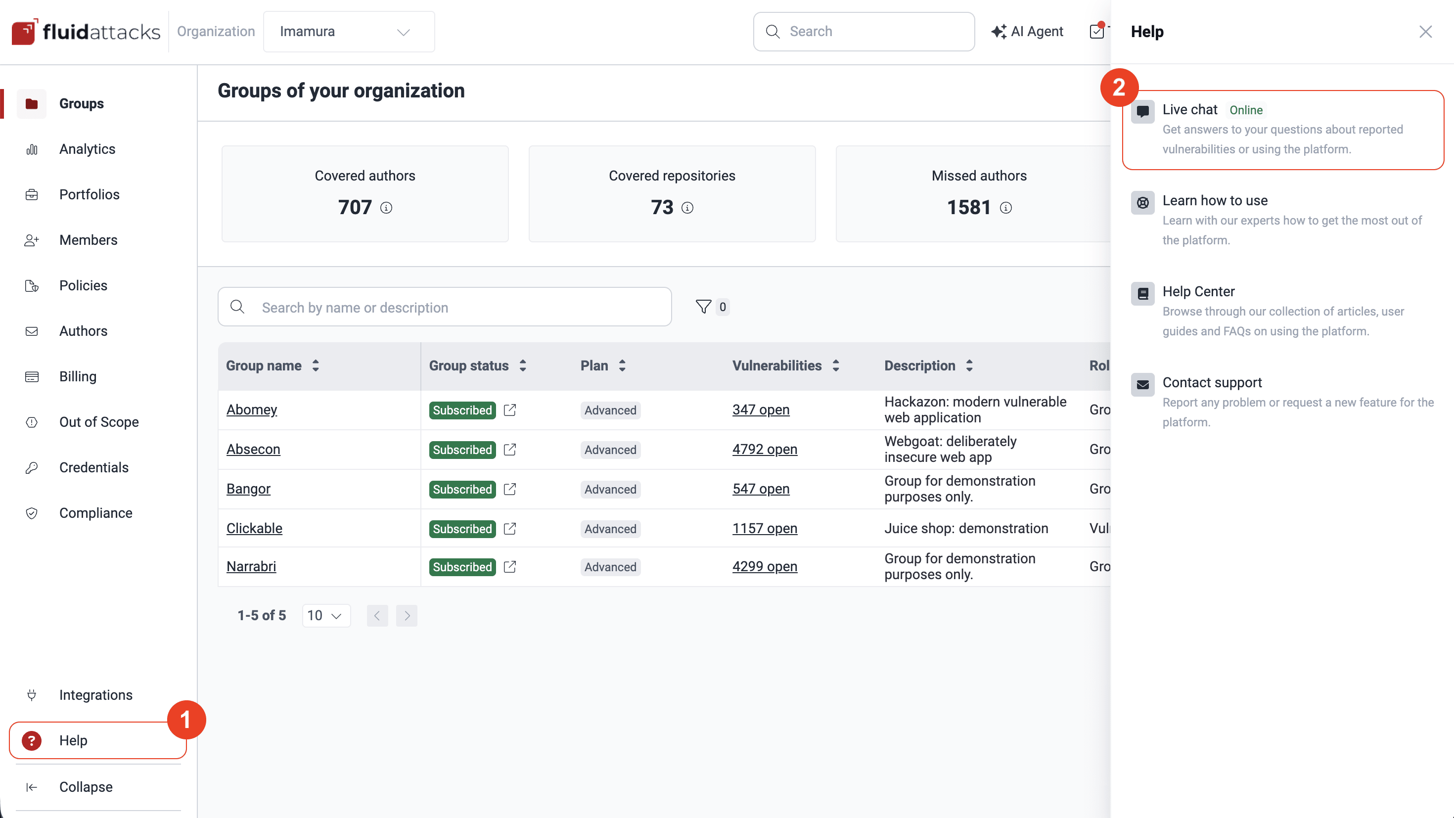Ask for help via chat on the Fluid Attacks platform