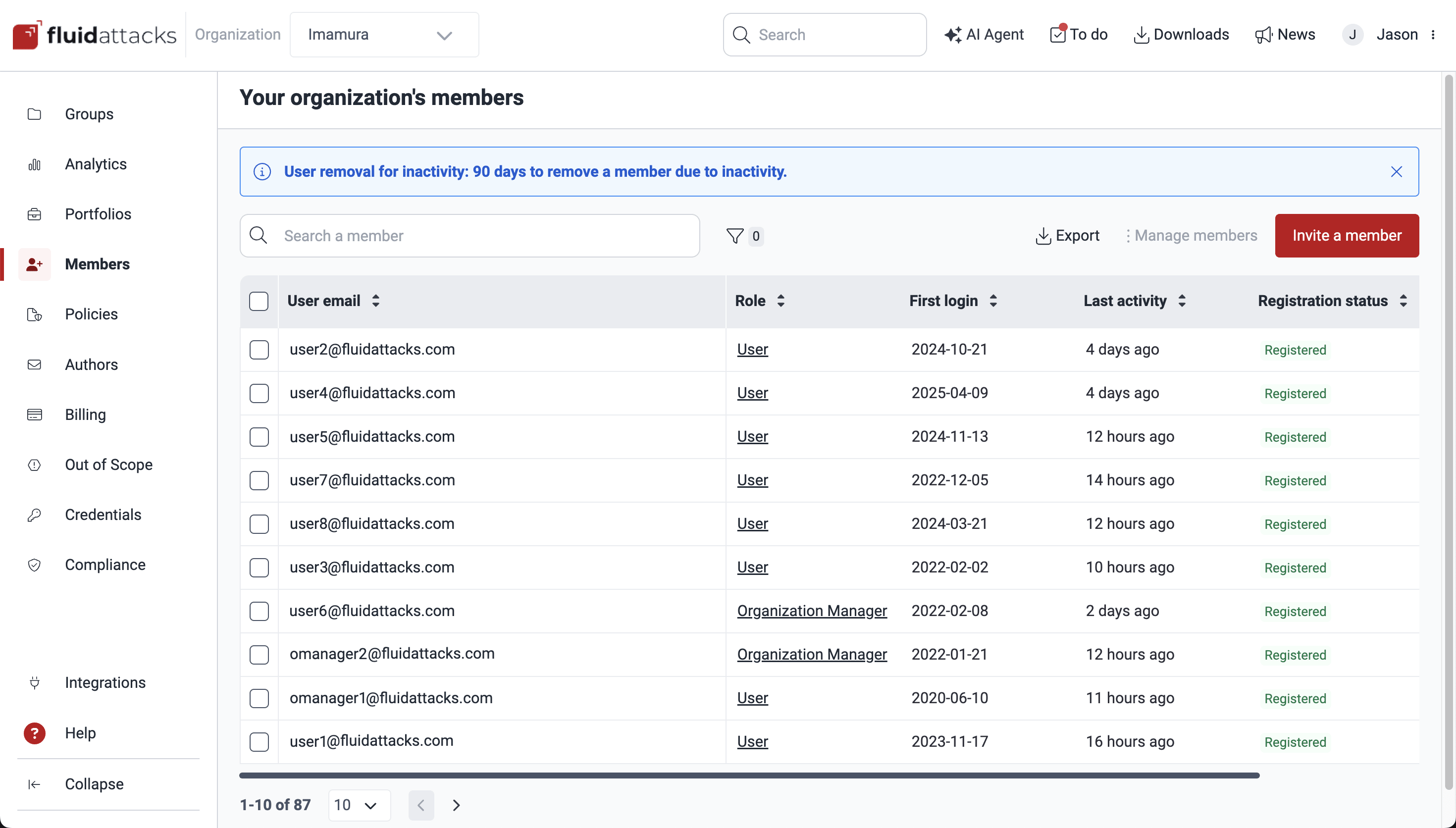 Manage members on the Fluid Attacks platform