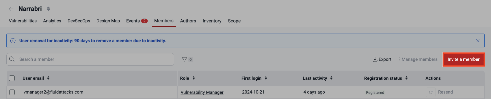 Add new member on the Fluid Attacks platform