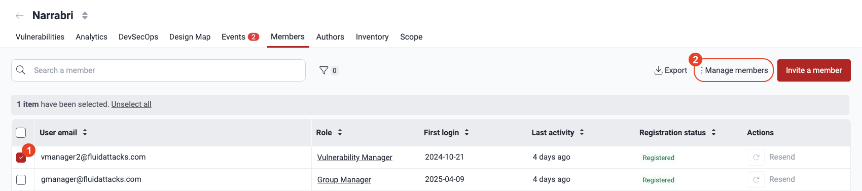 Edit group member on the Fluid Attacks platform