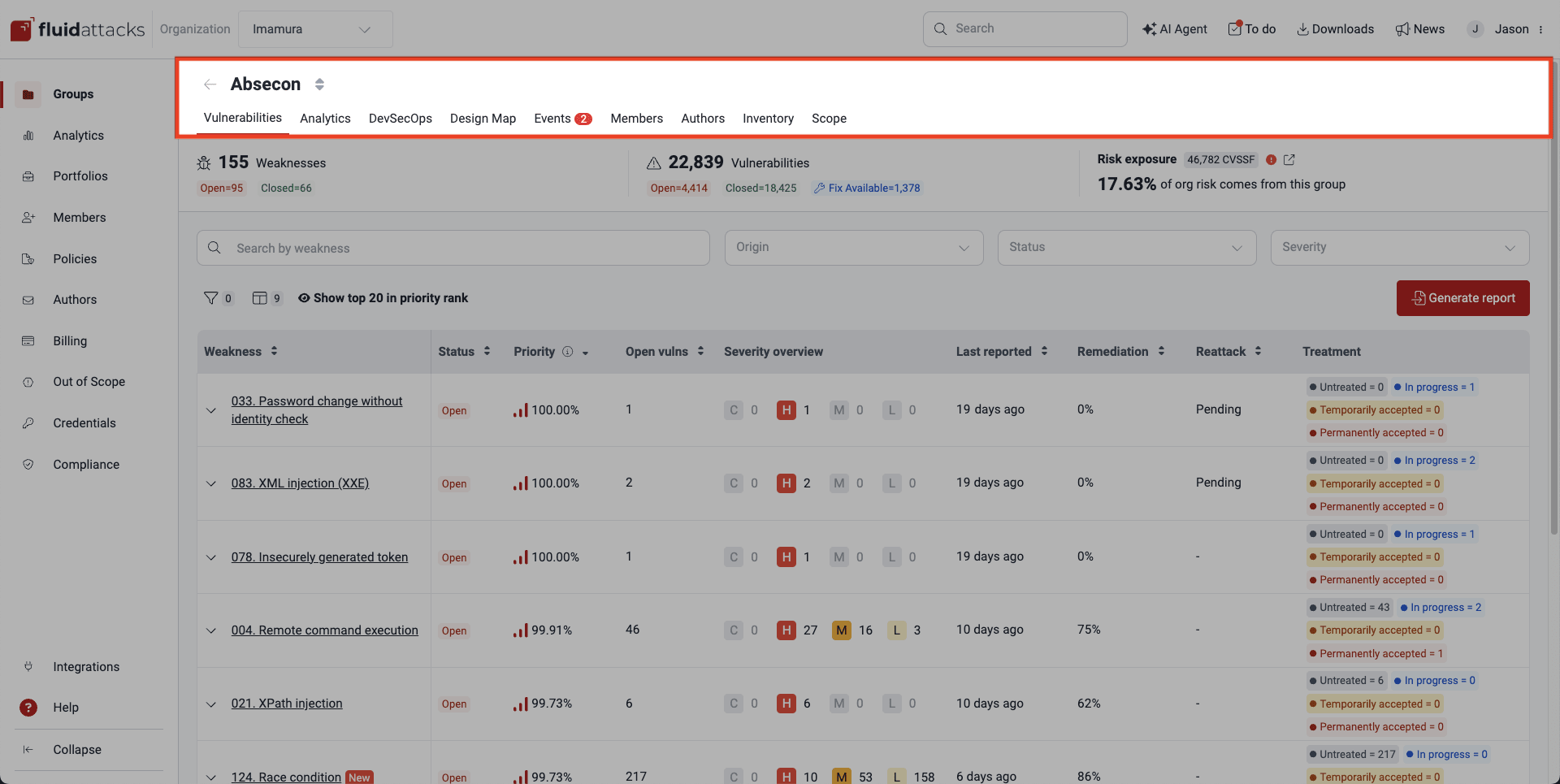Navigate the sections of a group on the Fluid Attacks platform
