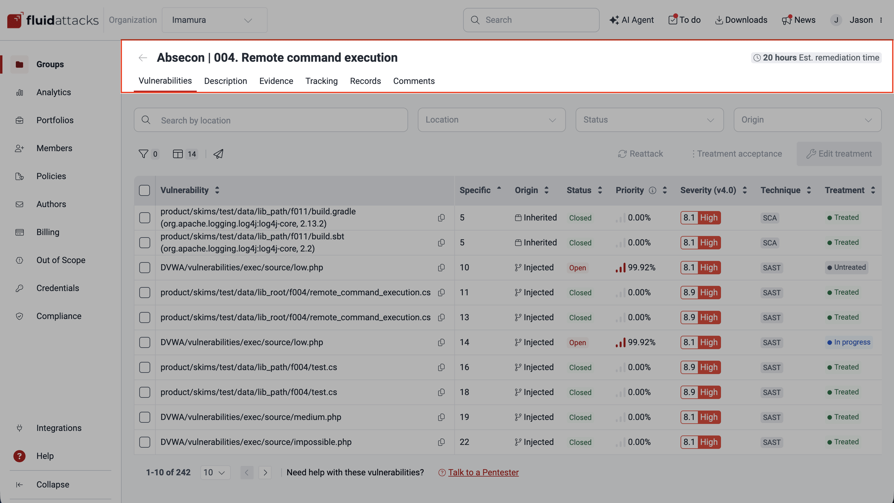 Navigate the sections of a type of vulnerability on the Fluid Attacks platform