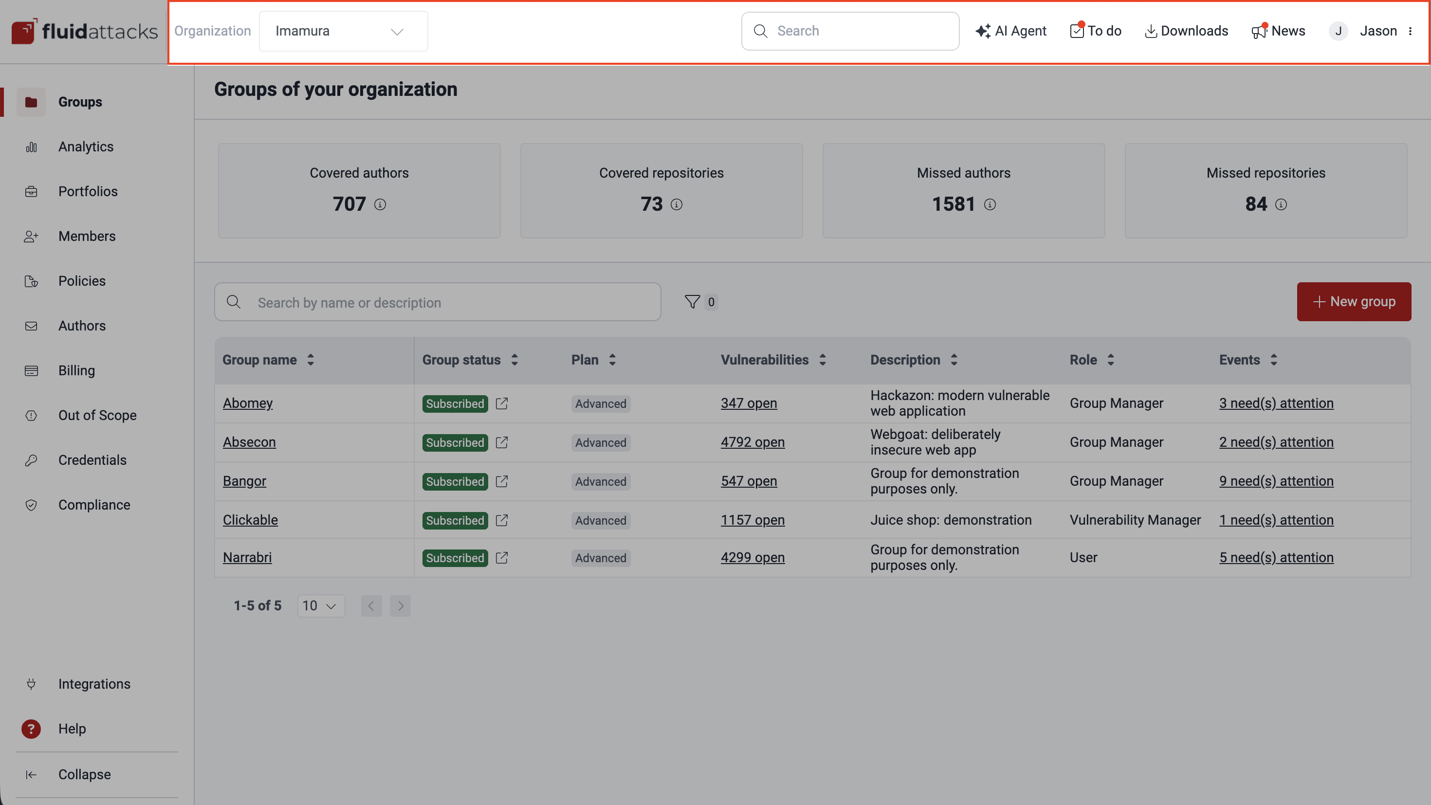 Use the Fluid Attacks platform top menu
