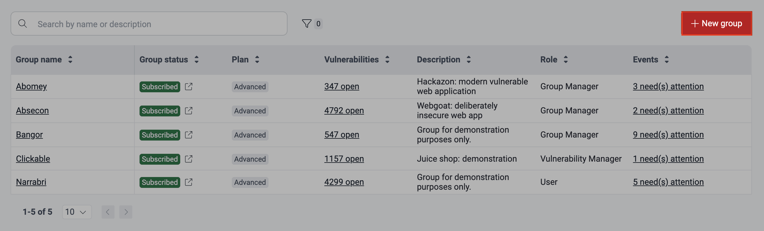 Use the option to create a new group on the Fluid Attacks platform
