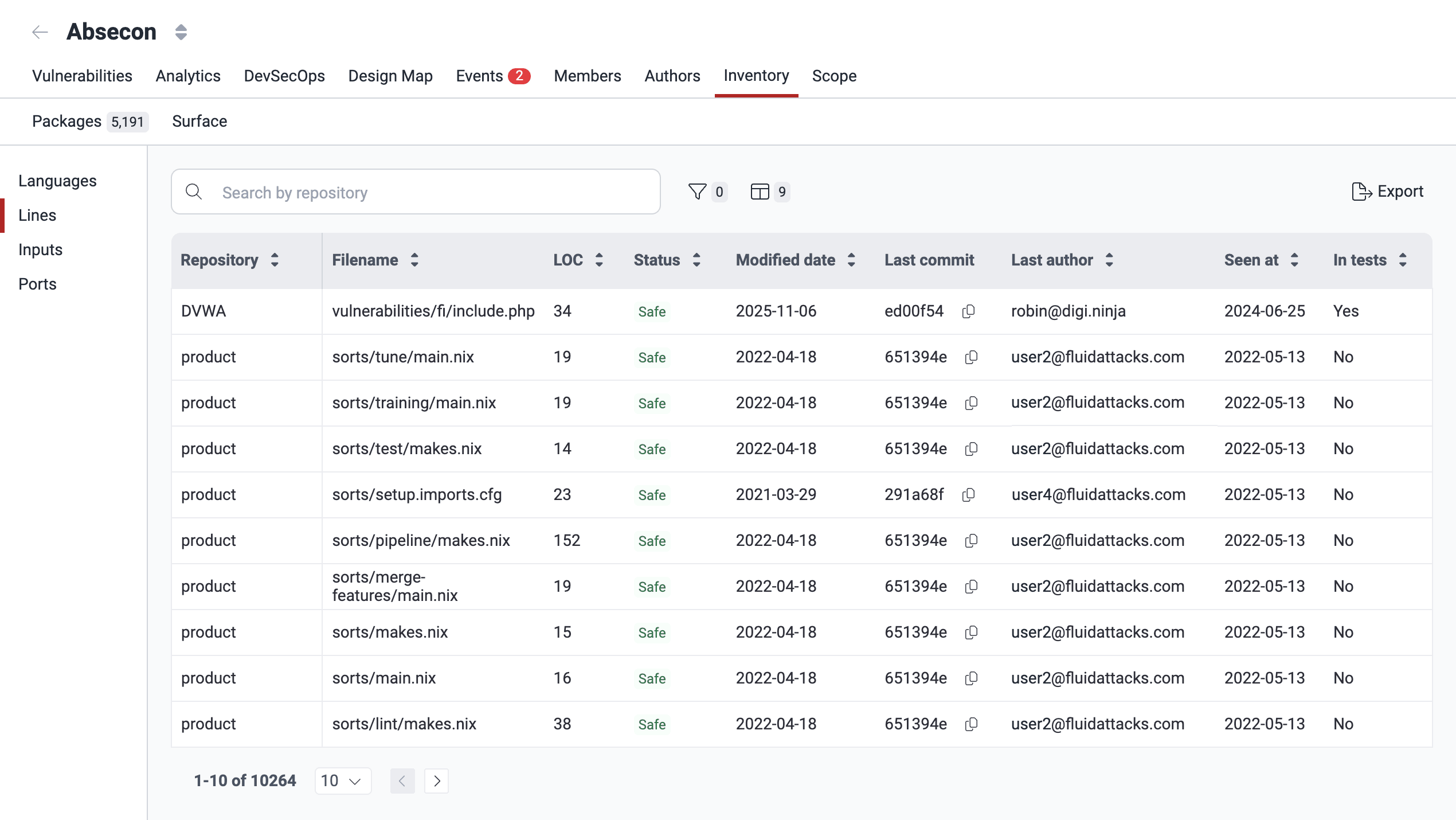 View code files security status on the Fluid Attacks platform