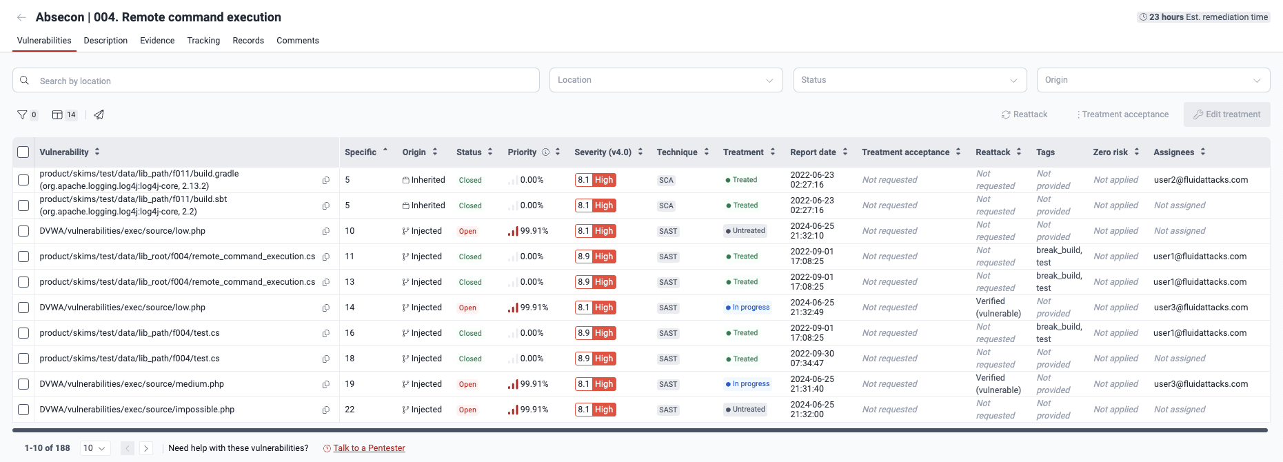 View vulnerabilities locations on the Fluid Attacks platform