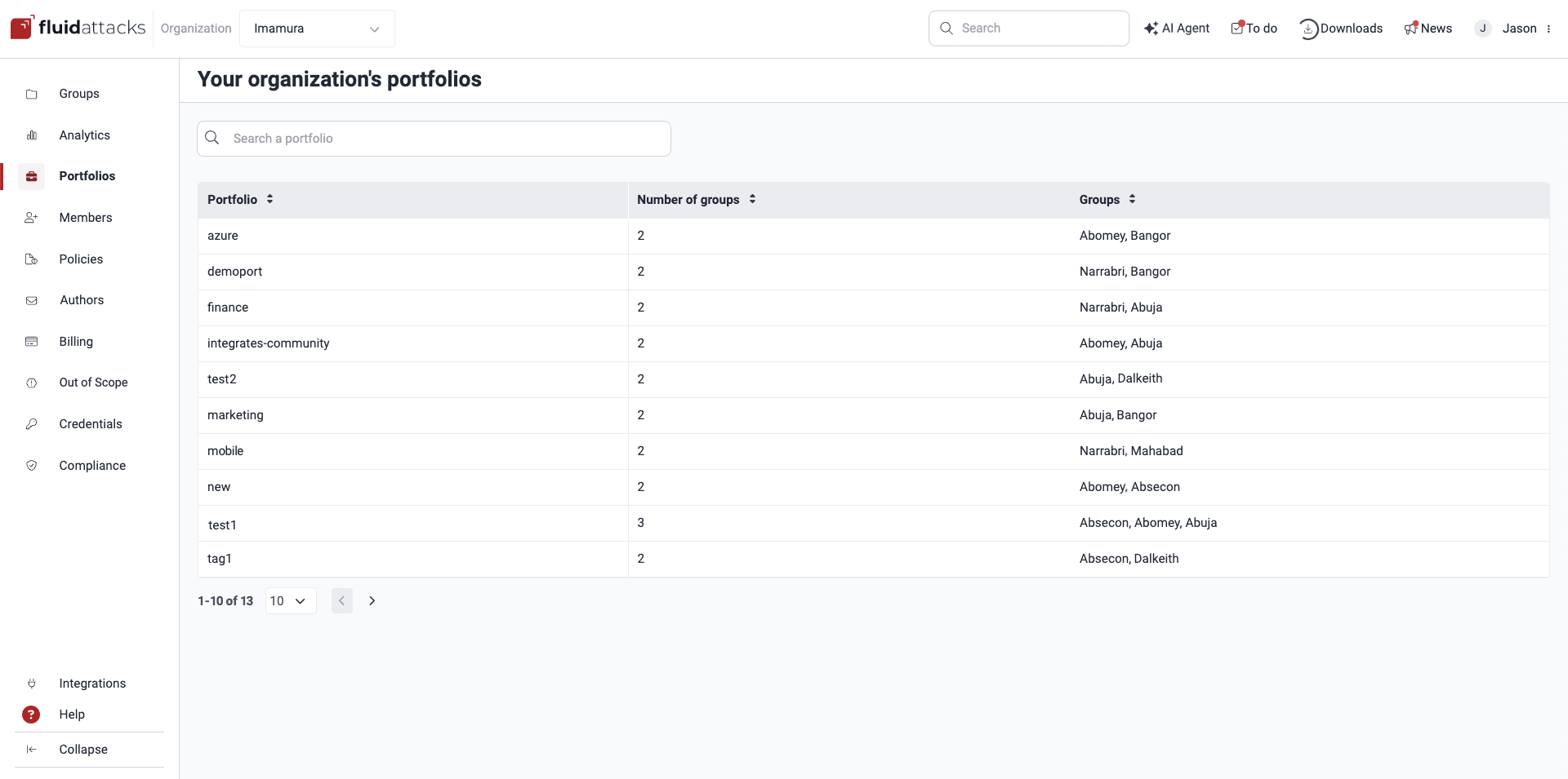 Access the Portfolios section on the Fluid Attacks platform