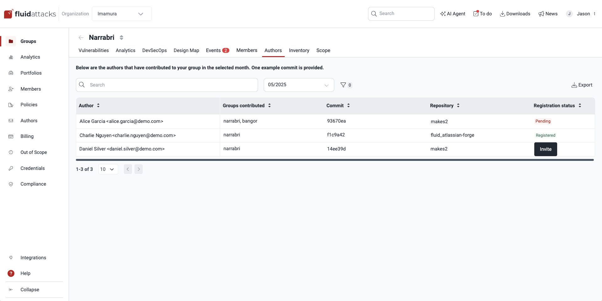 View contributing developers on the Fluid Attacks platform