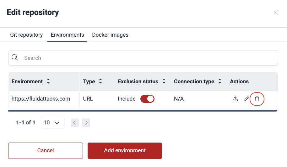 Remove environment on the Fluid Attacks platform