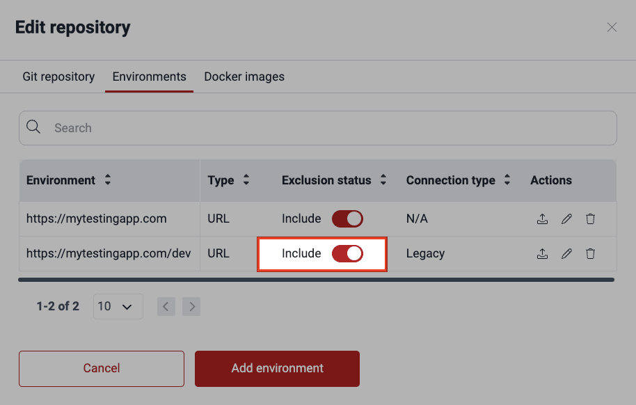 Exclude environment from tests on the Fluid Attacks platform