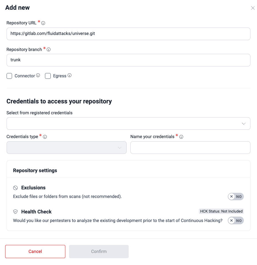 Provide details of Git repository on the Fluid Attacks platform