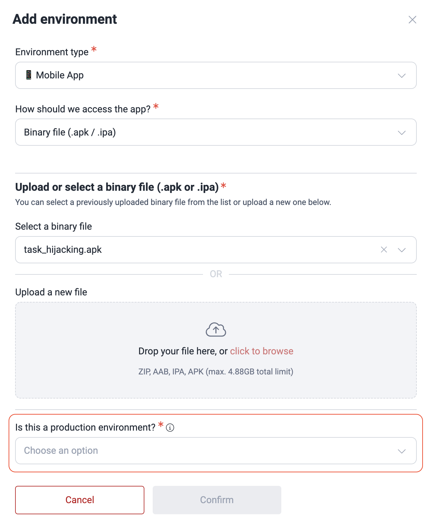 Specify production environment on the Fluid Attacks platform