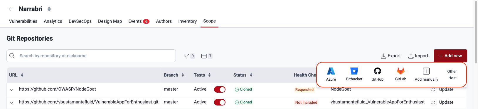 Add a new Git repository on the Fluid Attacks platform