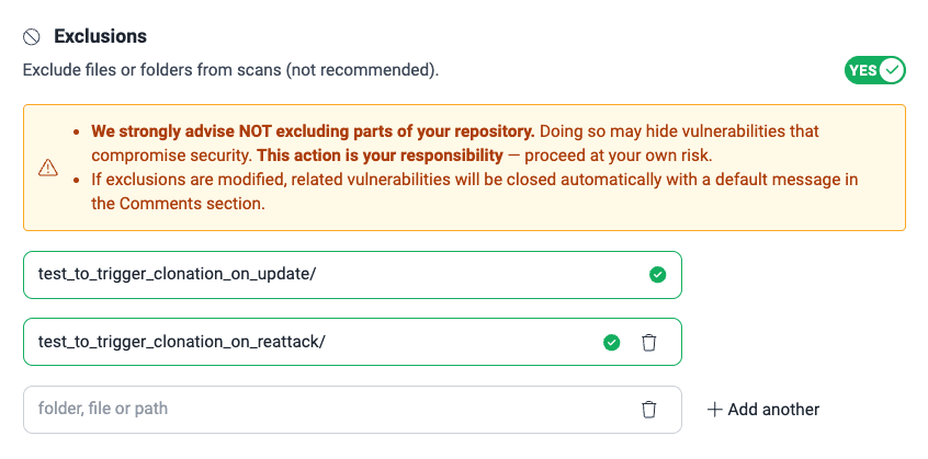 Exclude subpaths from testing on the Fluid Attacks platform