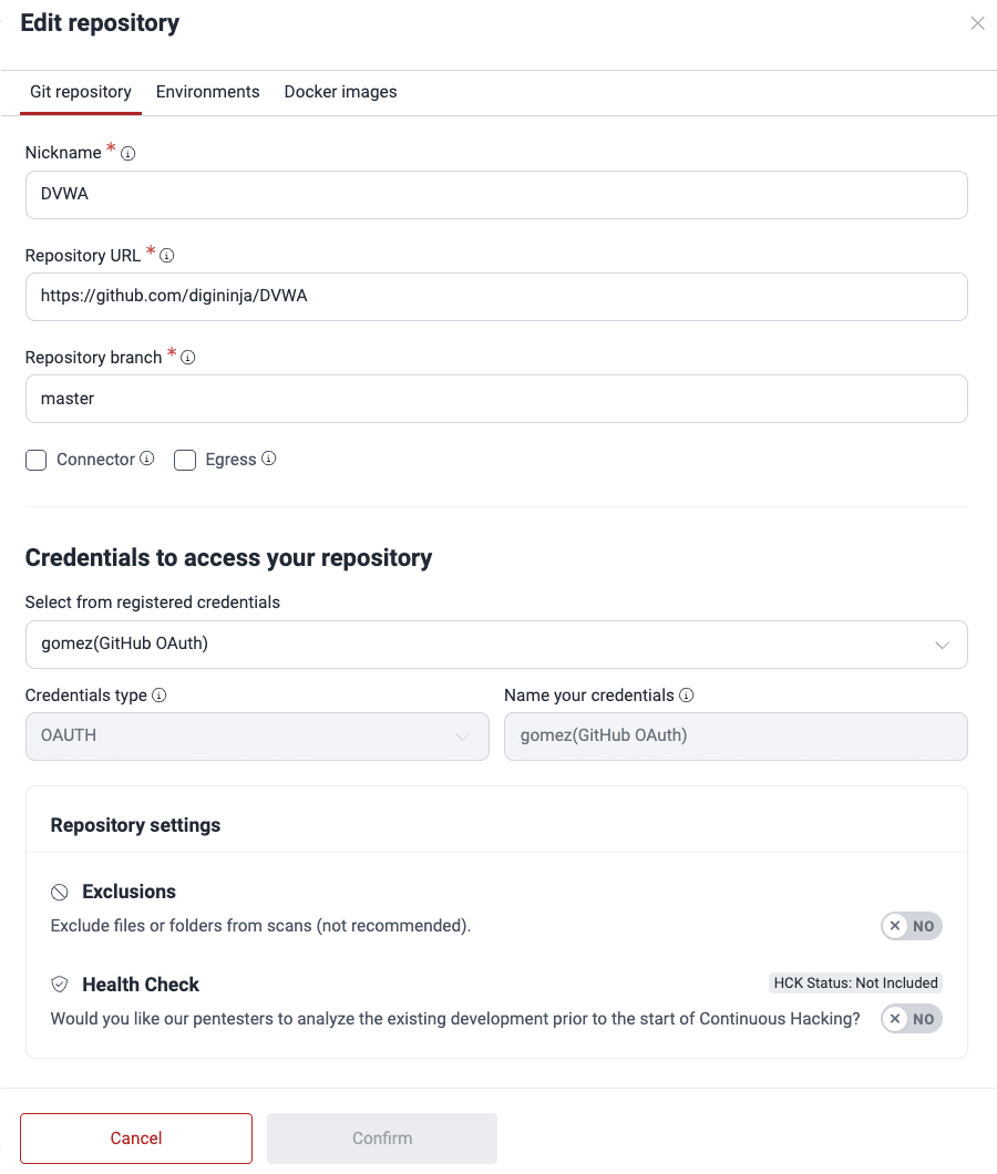 Edit Git repository on the Fluid Attacks platform