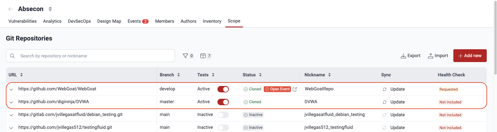 Locate repository to deactivate on the Fluid Attacks platform