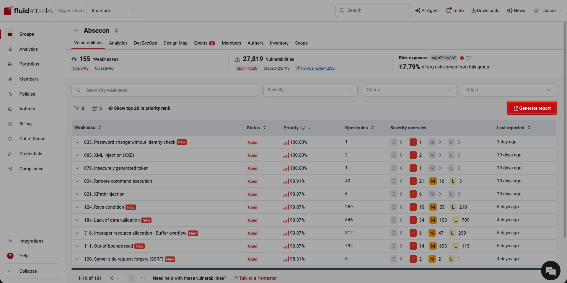 Generate vulnerability report on the Fluid Attacks platform