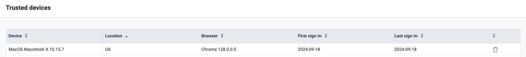 Manage trusted devices on the Fluid Attacks platform