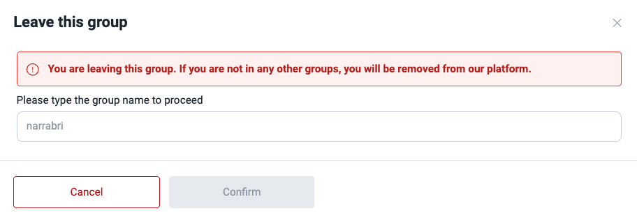 Leave group on the Fluid Attacks platform