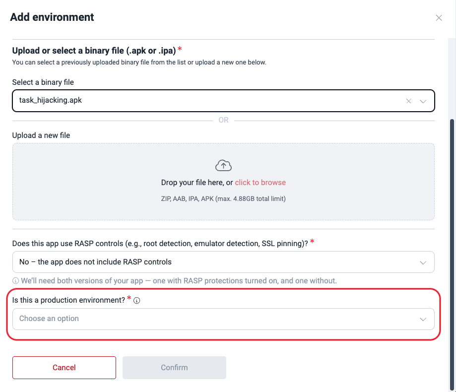 Specify production environment on the Fluid Attacks platform