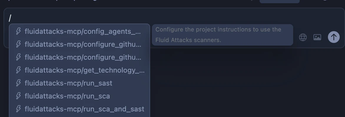 Commands to use Fluid Attacks MCP prompts