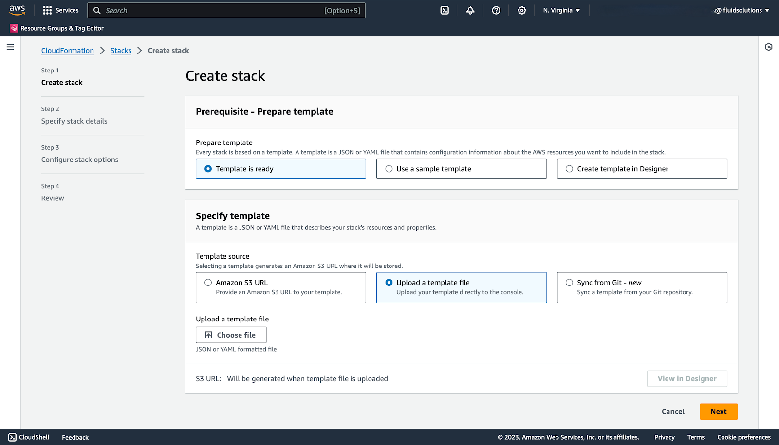 Create stack from template for Fluid Attacks integration