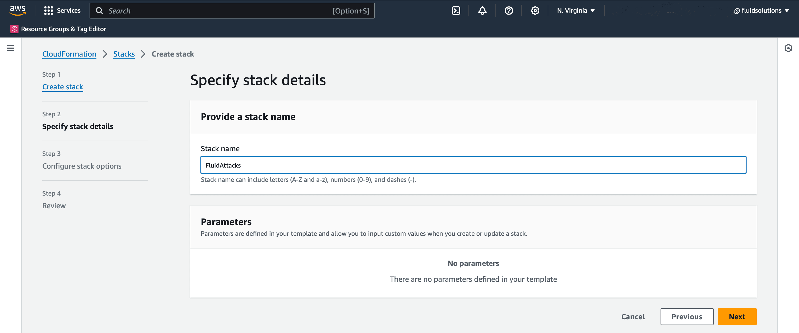 Name the stack for Fluid Attacks integration