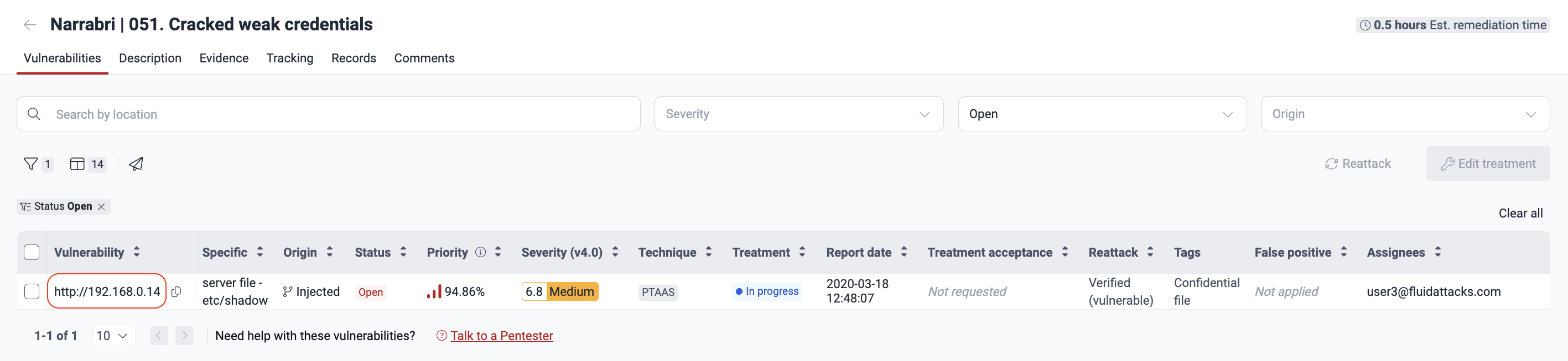 Click on a vulnerability to see information on the Fluid Attacks platform