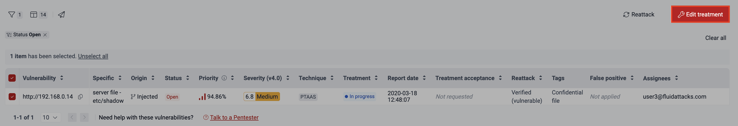 Choose a vulnerability to edit it on the Fluid Attacks platform