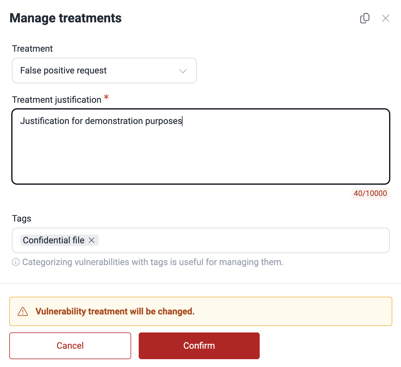 Add justification for false positive request on the Fluid Attacks platform