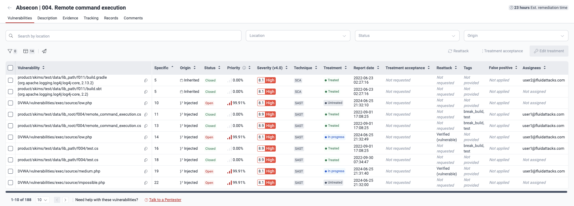 View vulnerabilities locations on the Fluid Attacks platform