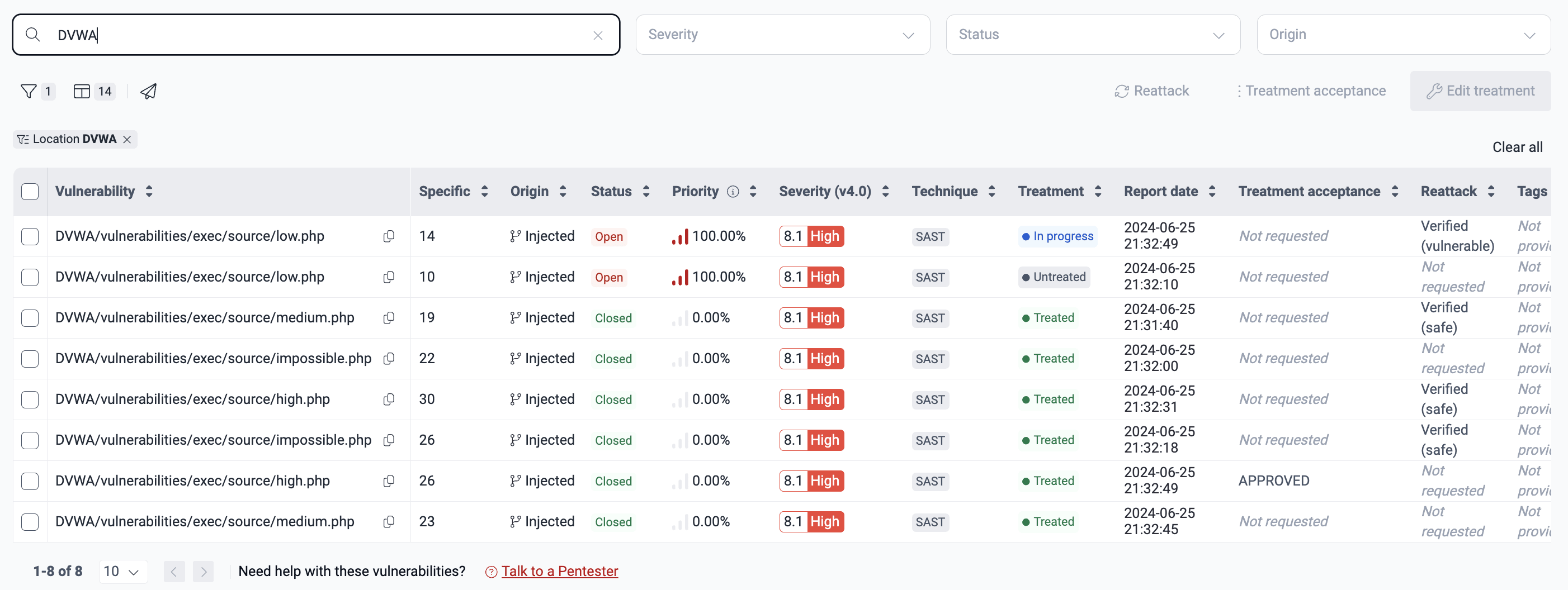 Search vulnerability location on the Fluid Attacks platform