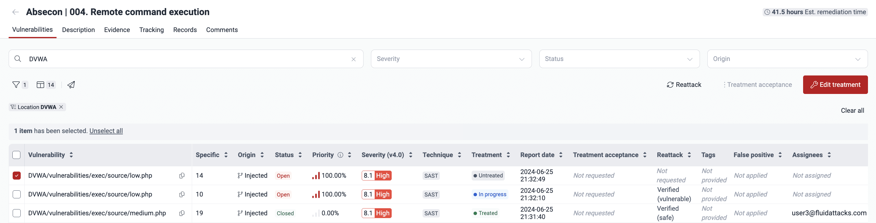 Edit a vulnerability treatment on the Fluid Attacks platform