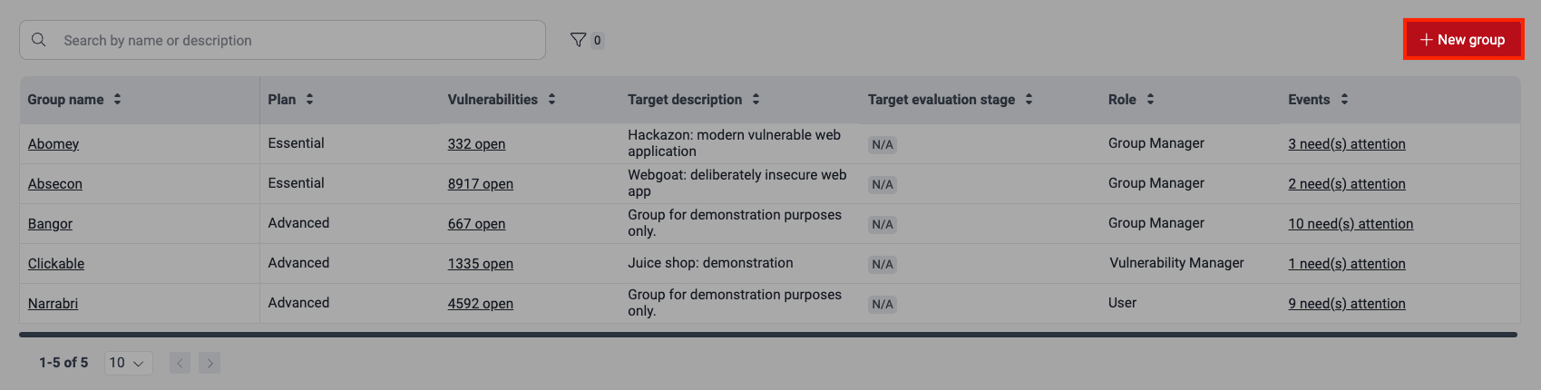 Use the option to create a new group on the Fluid Attacks platform