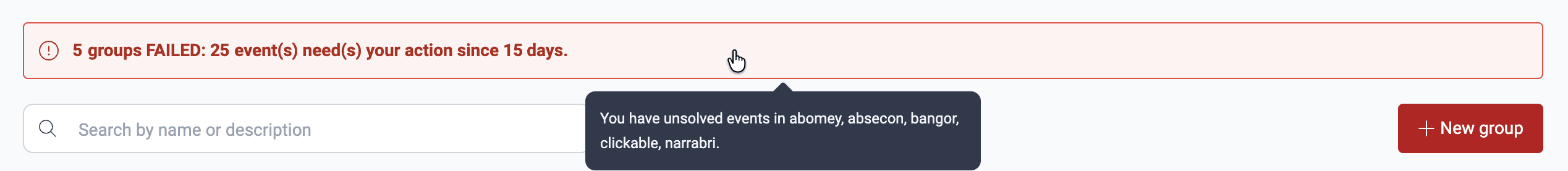 View unsolved events banner on the Fluid Attacks platform