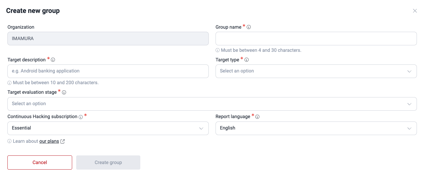 Create a new group within the Fluid Attacks platform