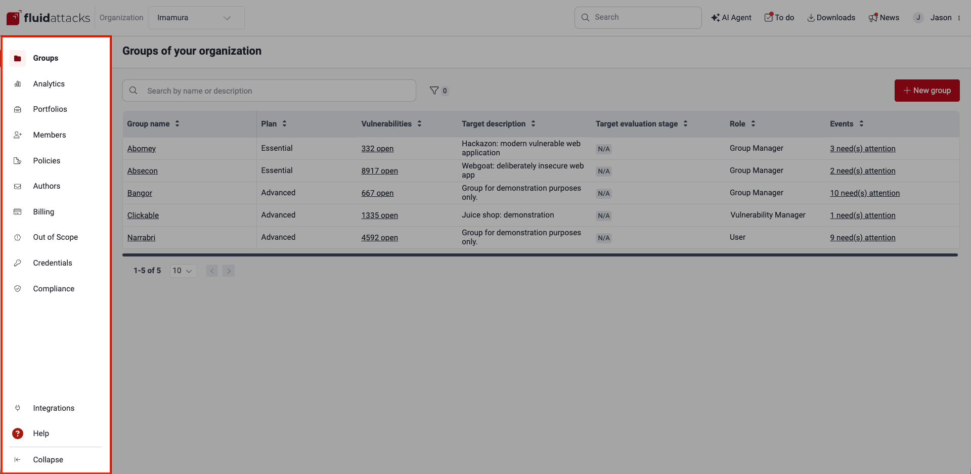Use the collapsible menu on the Fluid Attacks platform