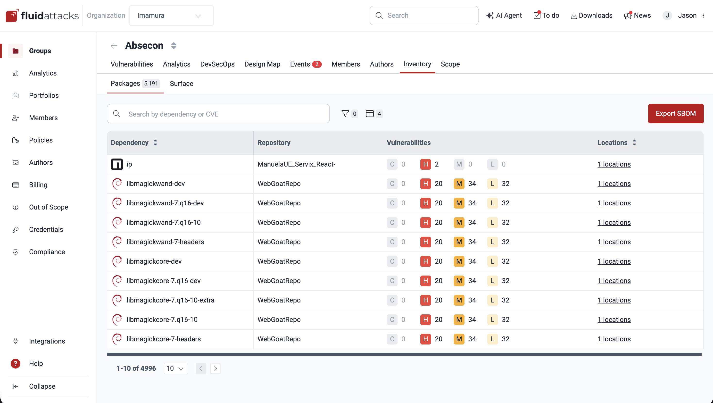 View packages security status on the Fluid Attacks platform