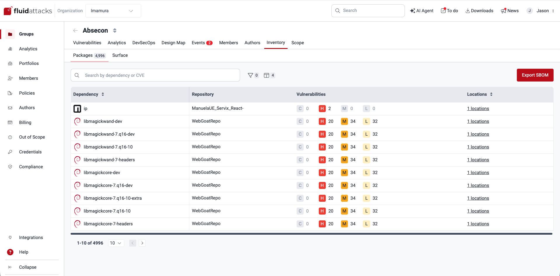 Know software dependencies list on the Fluid Attacks platform