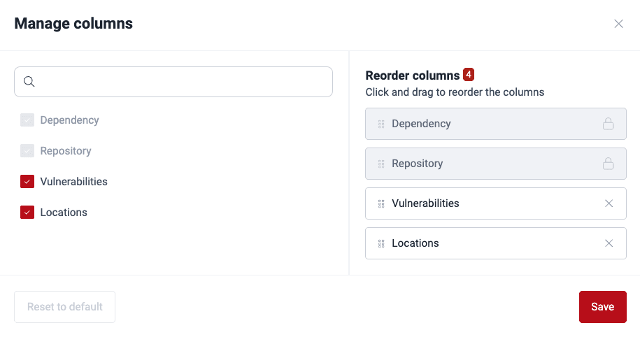 Manage columns in packages on the Fluid Attacks platform
