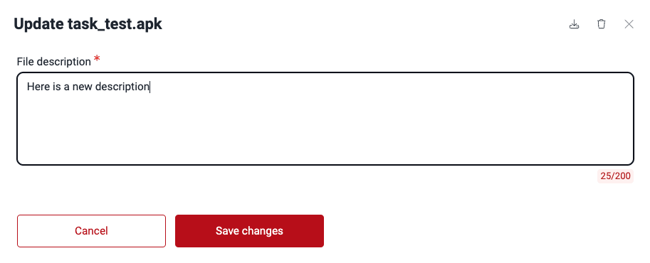 Change file description on the Fluid Attacks platform