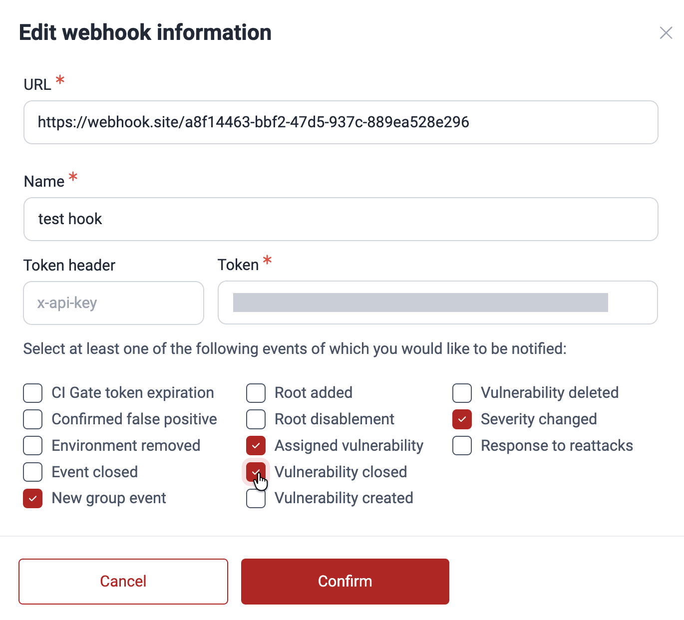 Change a webhook configuration on the Fluid Attacks platform