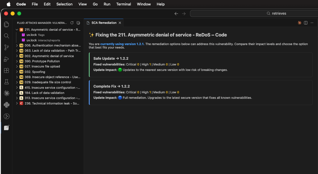 Get dependency update options on the Fluid Attacks VS Code extension