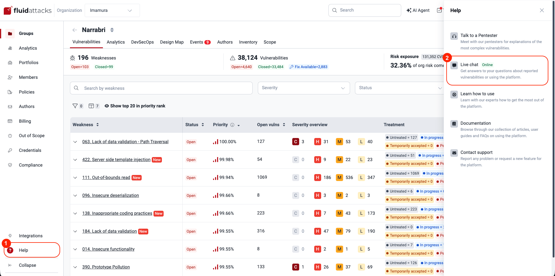 Ask for help via chat on the Fluid Attacks platform